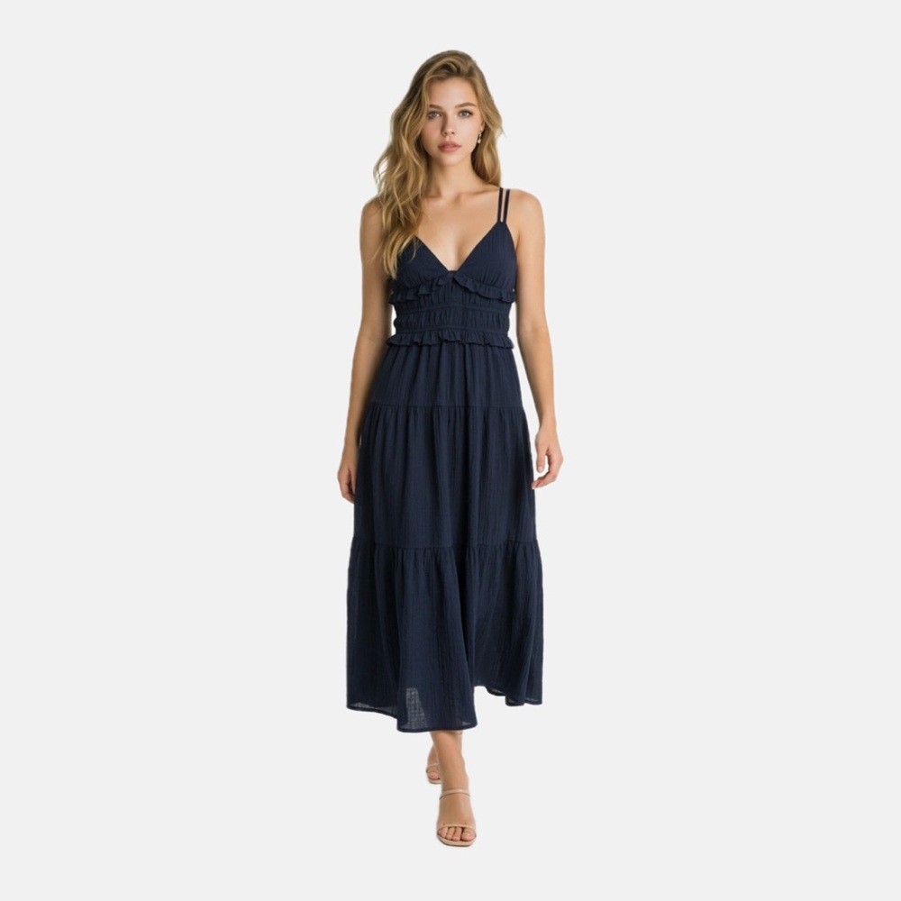 En Saison Navy Tiered Maxi with Smocked Bodice